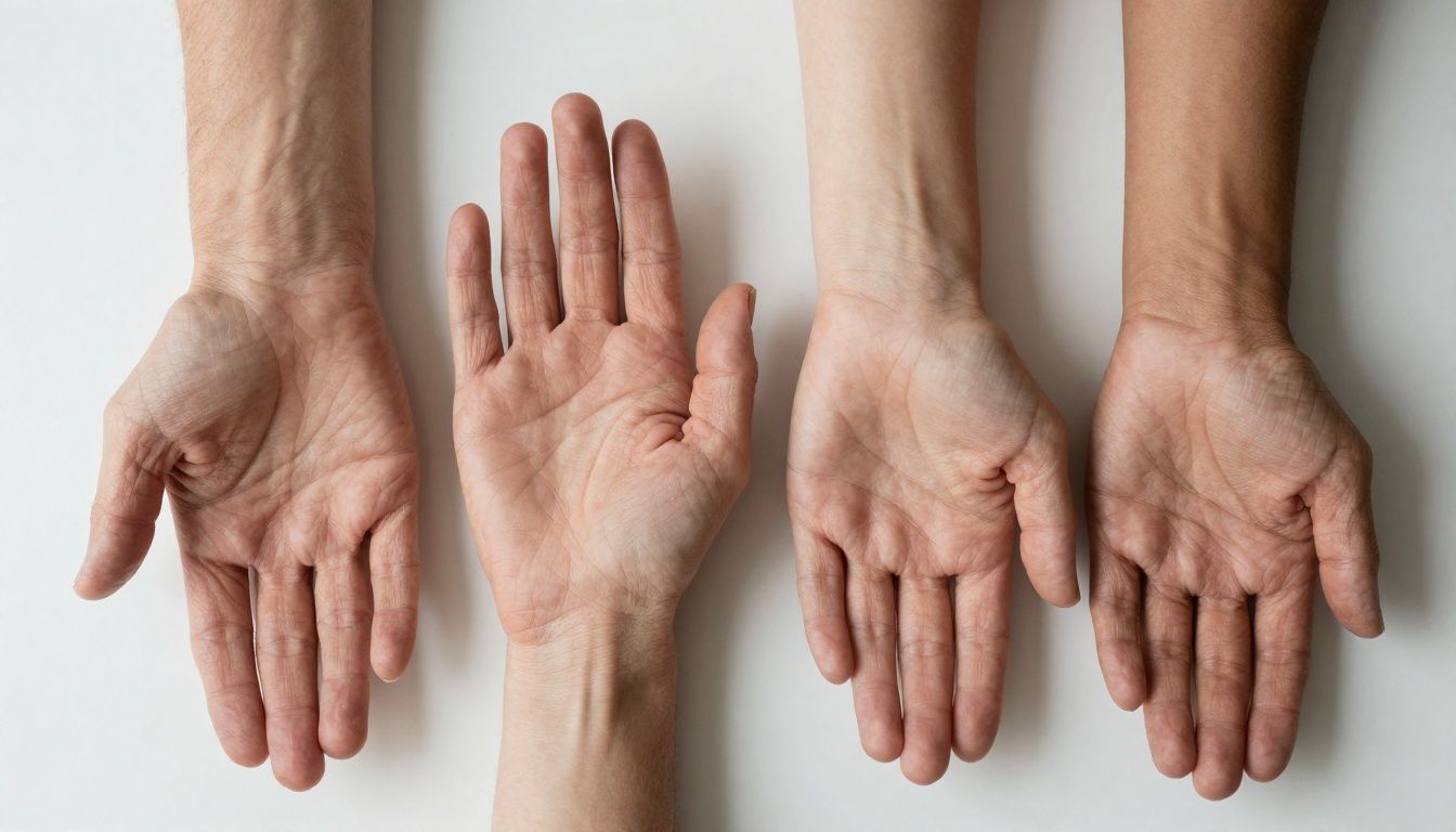Aged and youthful human hands side by side, illustrating the concept of biological aging as measured by biomarkers
