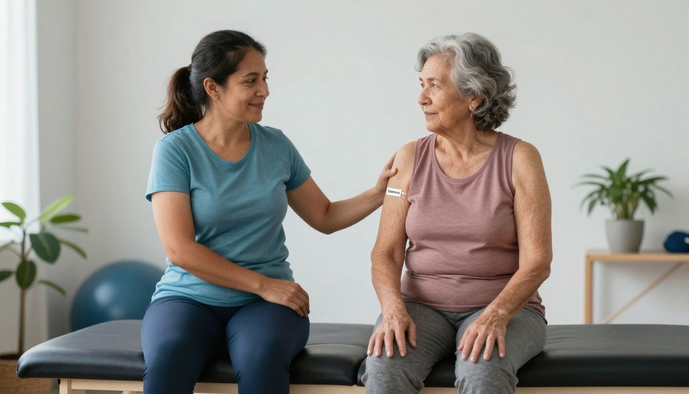 Elderly woman undergoing physical therapy for muscle loss, highlighting the comparison of Ostarine and exercise in muscle preservation