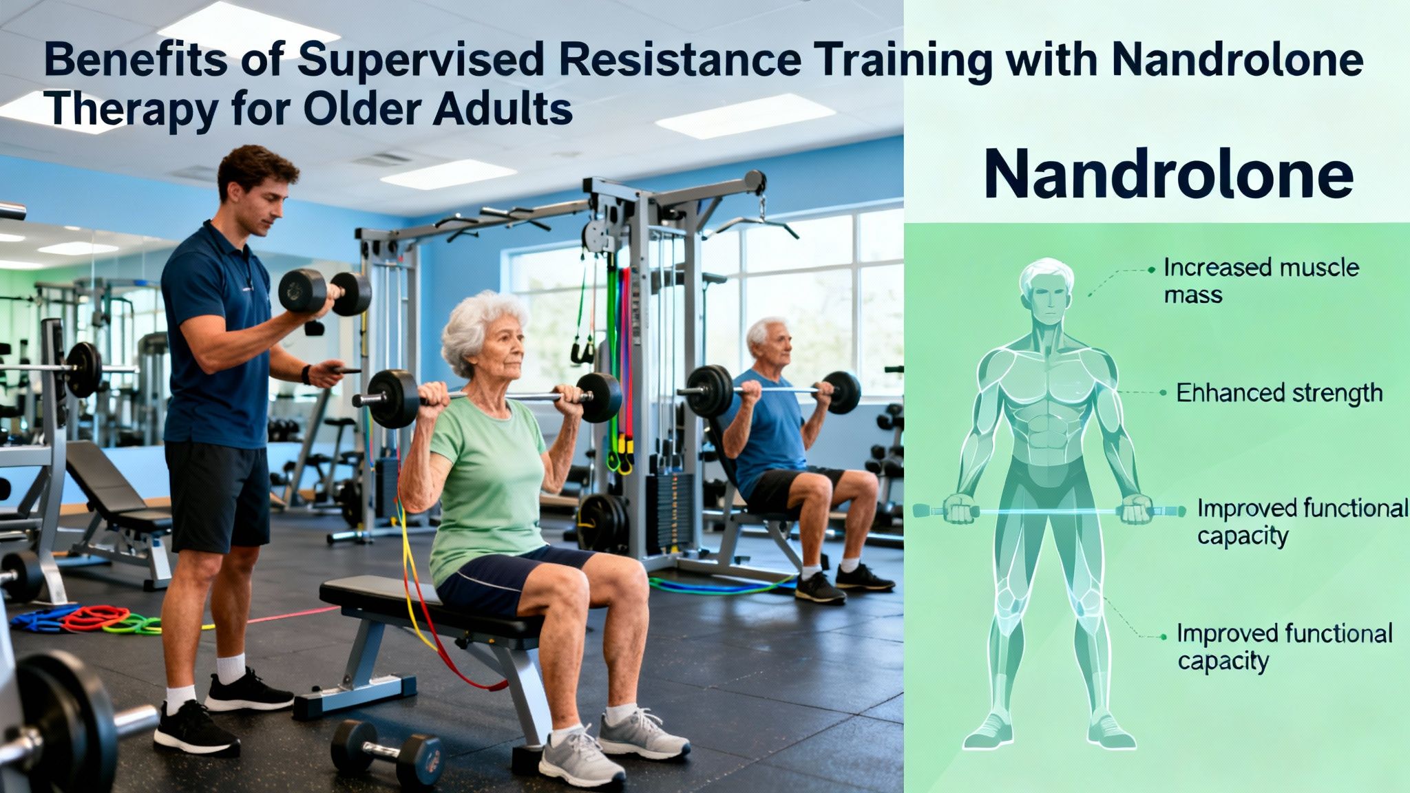 Older adults participating in supervised resistance training while on Nandrolone therapy, highlighting combination benefits
