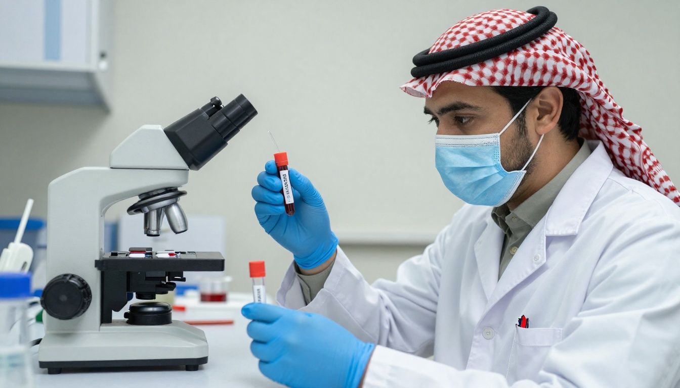 Scientist examining blood samples for epigenetic age testing