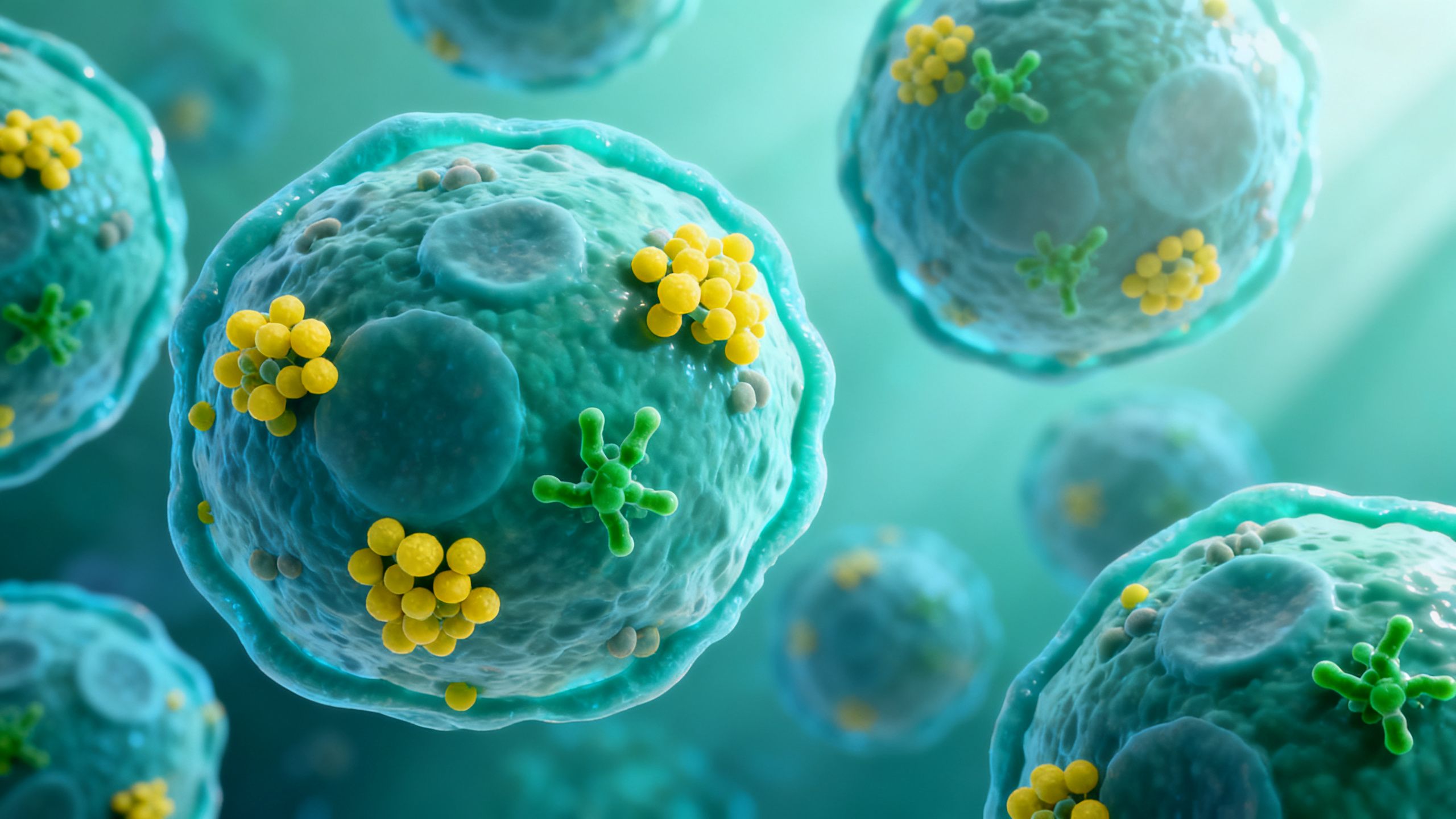 Microscopic view of immune cells with reduced inflammation markers, representing the bromelain quercetin synergy